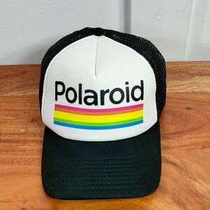 Polaroid Rainbow Logo Trucker Hat Black White Snapback Mesh Cap H3 Headwear